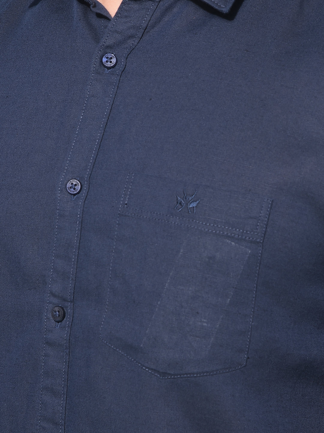 Navy Blue Linen Shirt-Men Shirts-Crimsoune Club