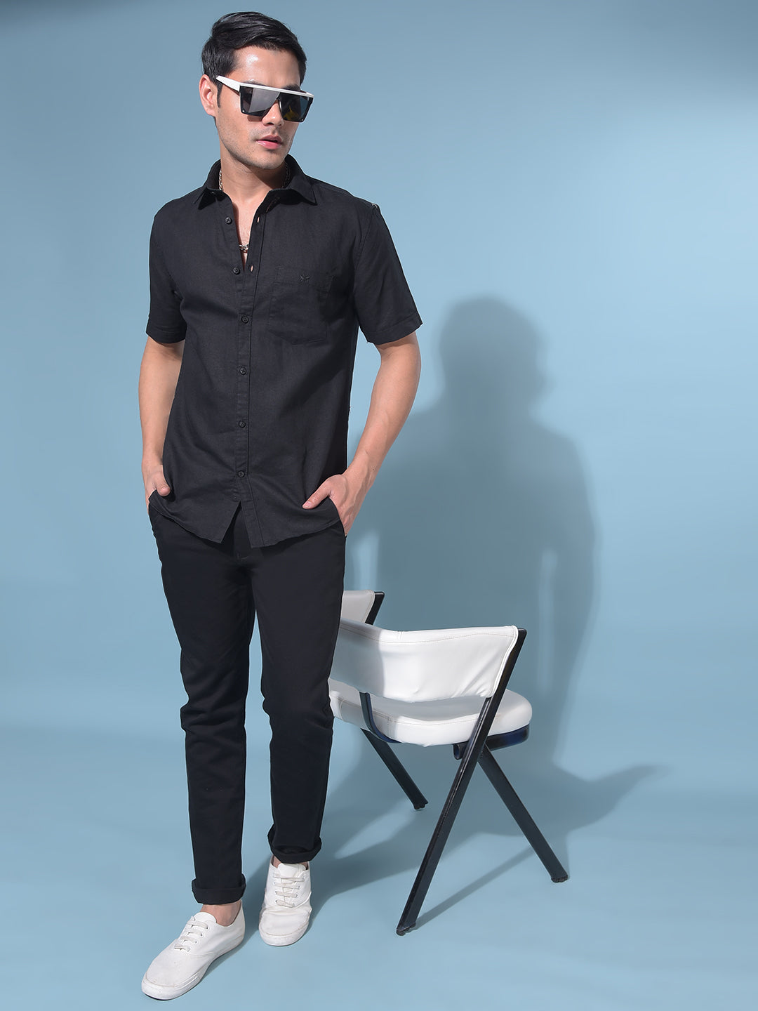 Black Linen Shirt-Men Shirts-Crimsoune Club