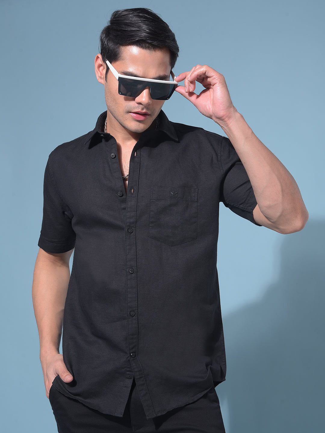 Black Linen Shirt-Men Shirts-Crimsoune Club