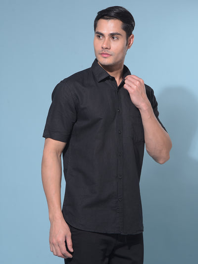 Black Linen Shirt-Men Shirts-Crimsoune Club