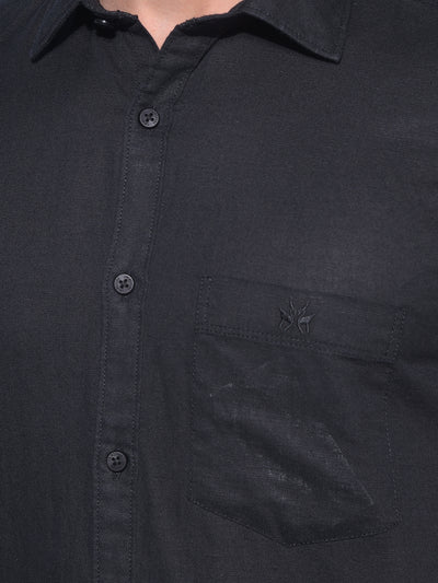 Black Linen Shirt-Men Shirts-Crimsoune Club