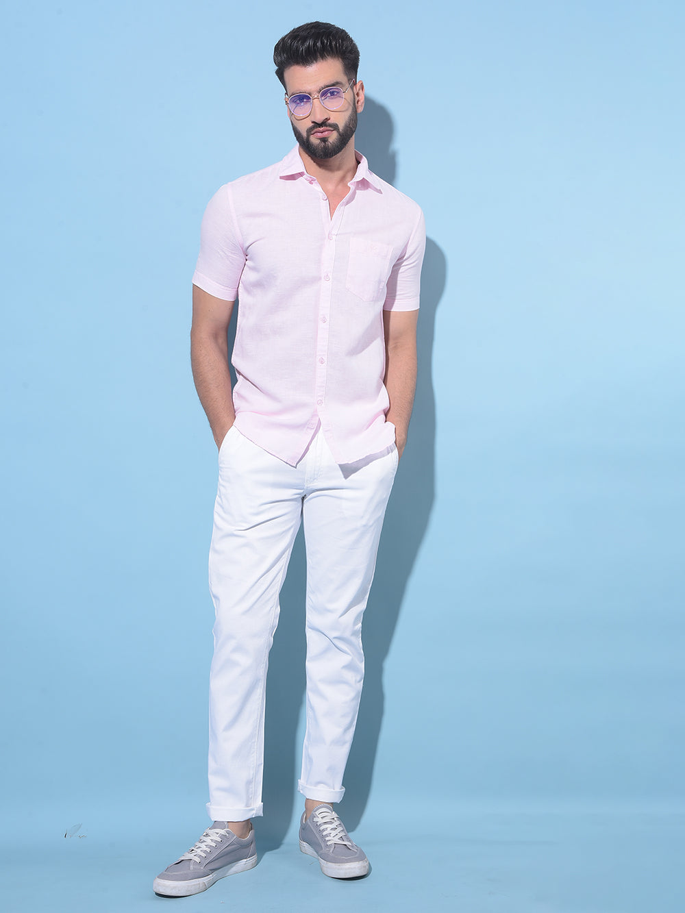 Pink Linen Shirt-Men Shirts-Crimsoune Club