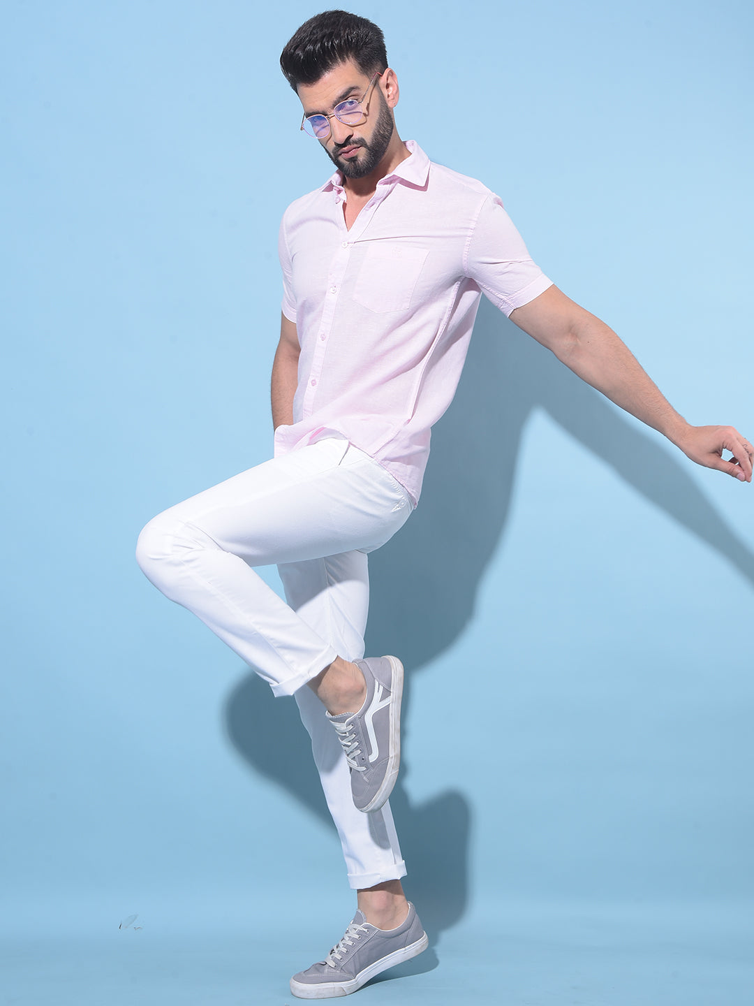 Pink Linen Shirt-Men Shirts-Crimsoune Club
