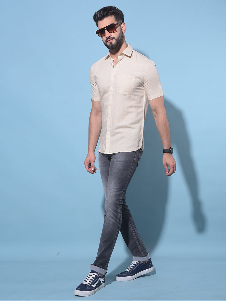 Beige Linen Shirt-Men Shirts-Crimsoune Club