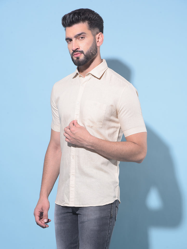 Beige Linen Shirt-Men Shirts-Crimsoune Club