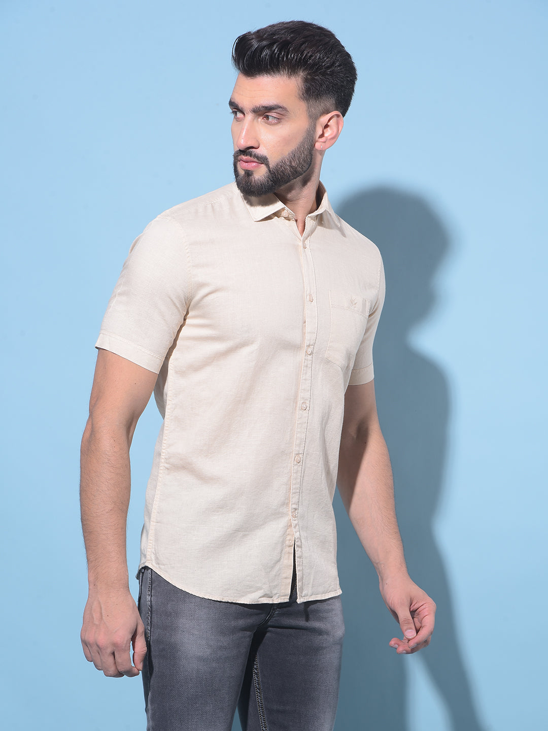 Beige Linen Shirt-Men Shirts-Crimsoune Club