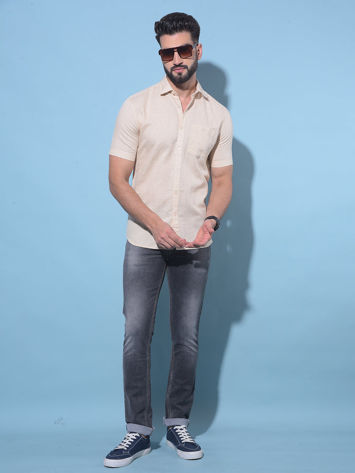 Beige Linen Shirt-Men Shirts-Crimsoune Club