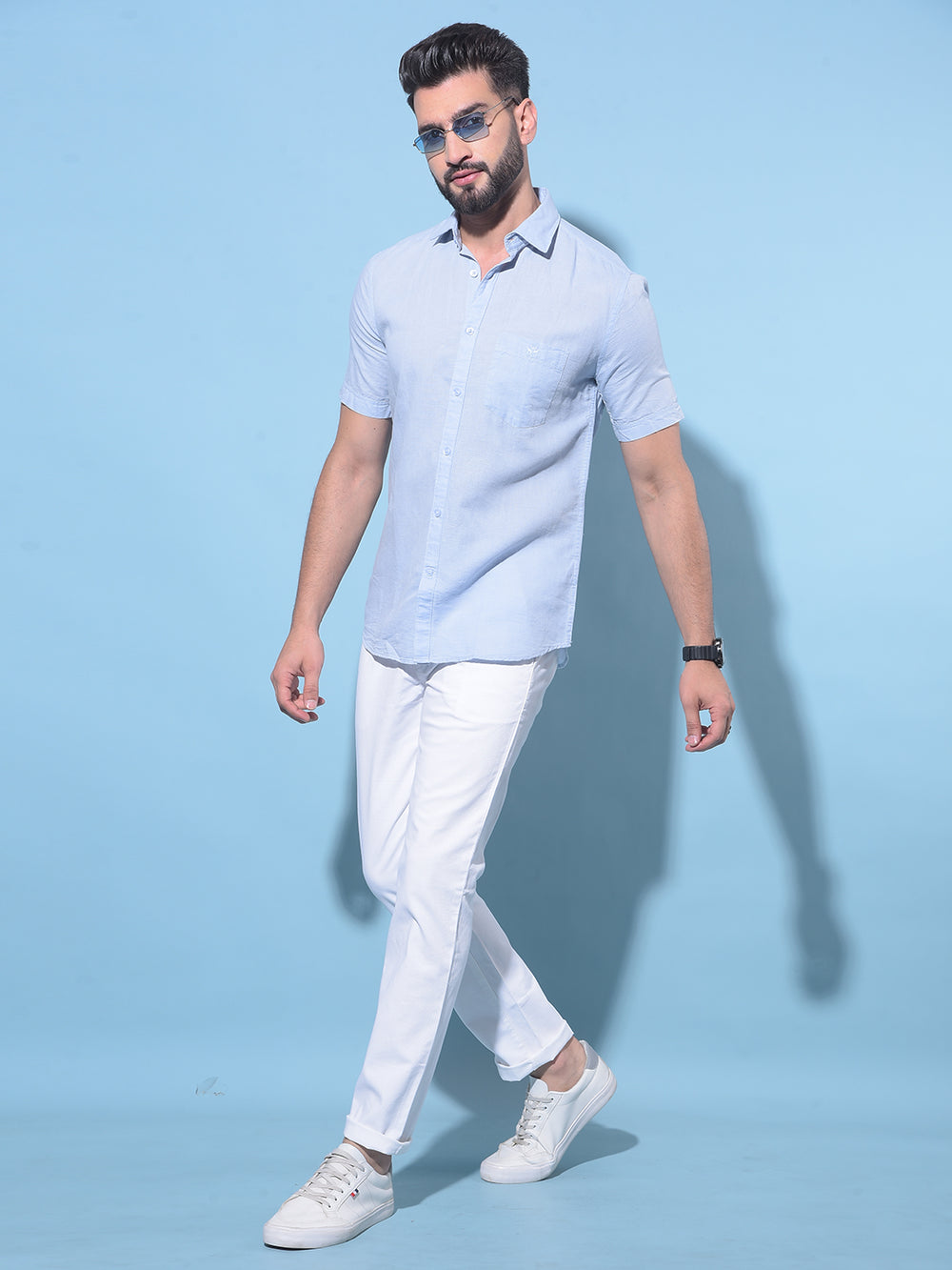 Blue Linen Shirt-Men Shirts-Crimsoune Club