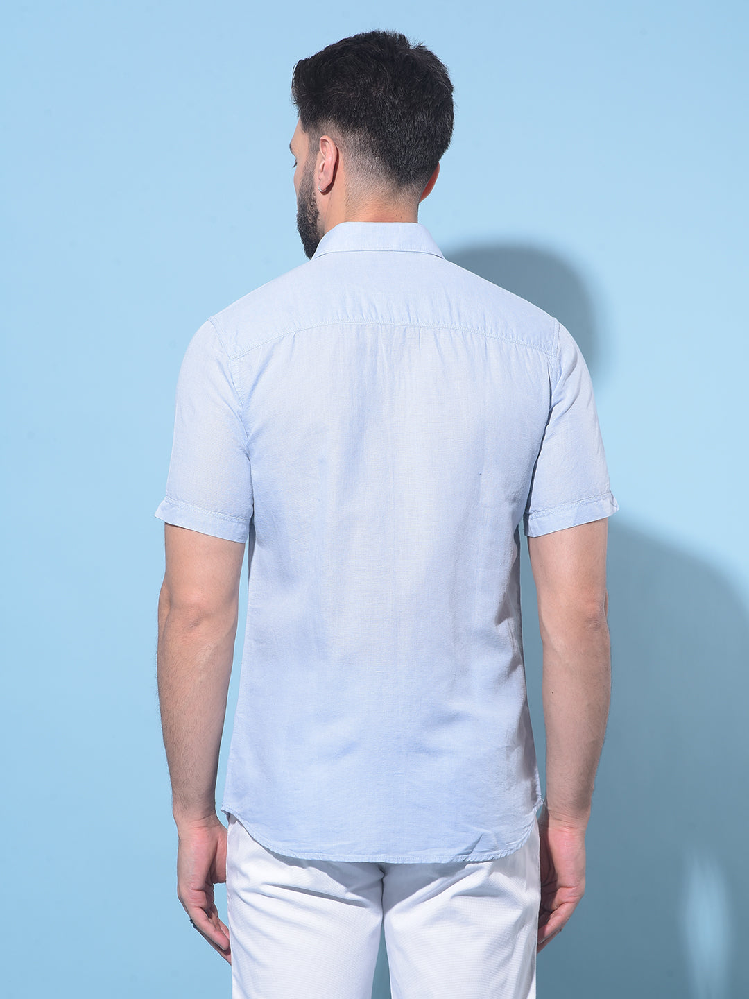 Blue Linen Shirt-Men Shirts-Crimsoune Club