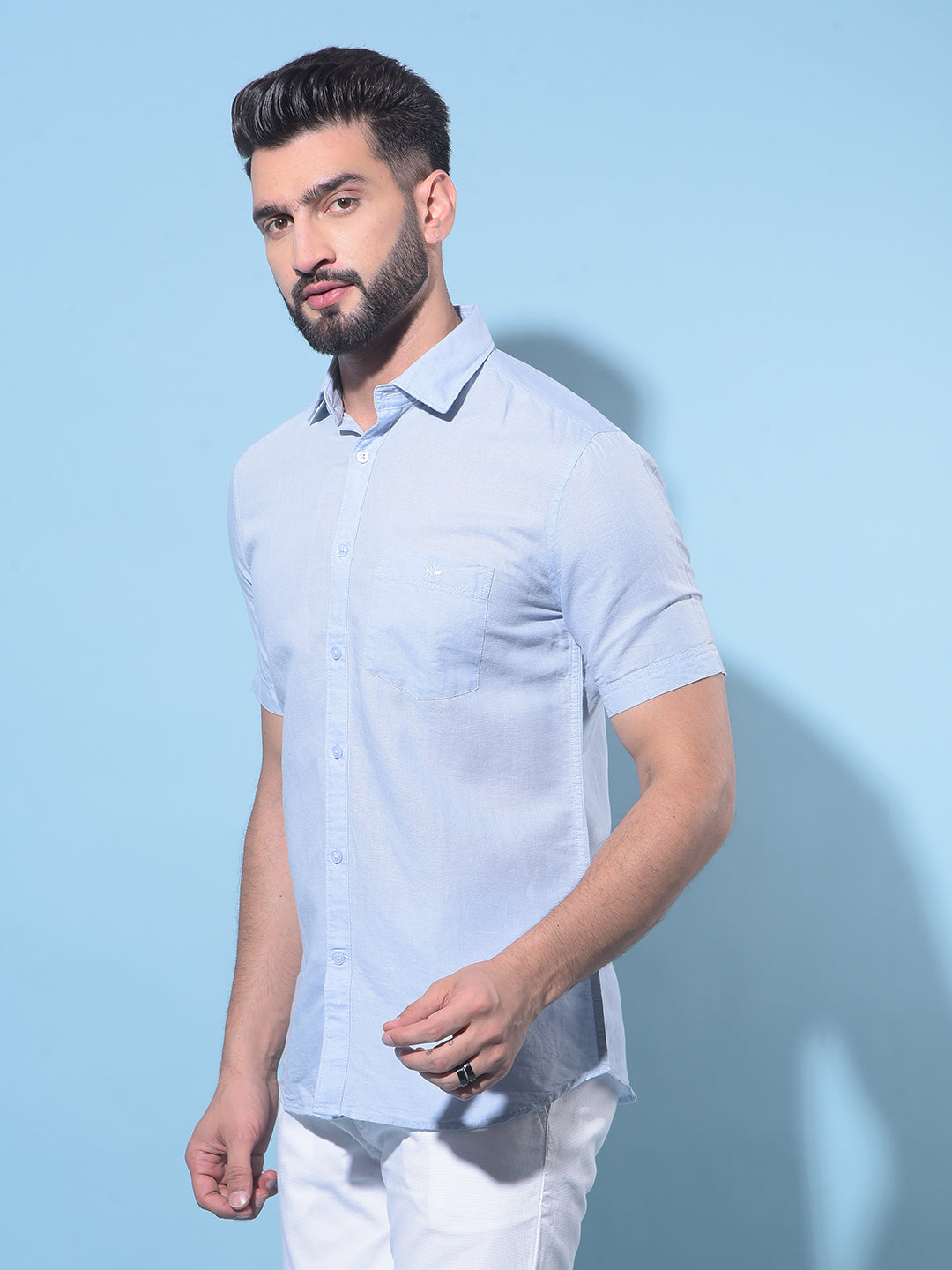 Blue Linen Shirt-Men Shirts-Crimsoune Club