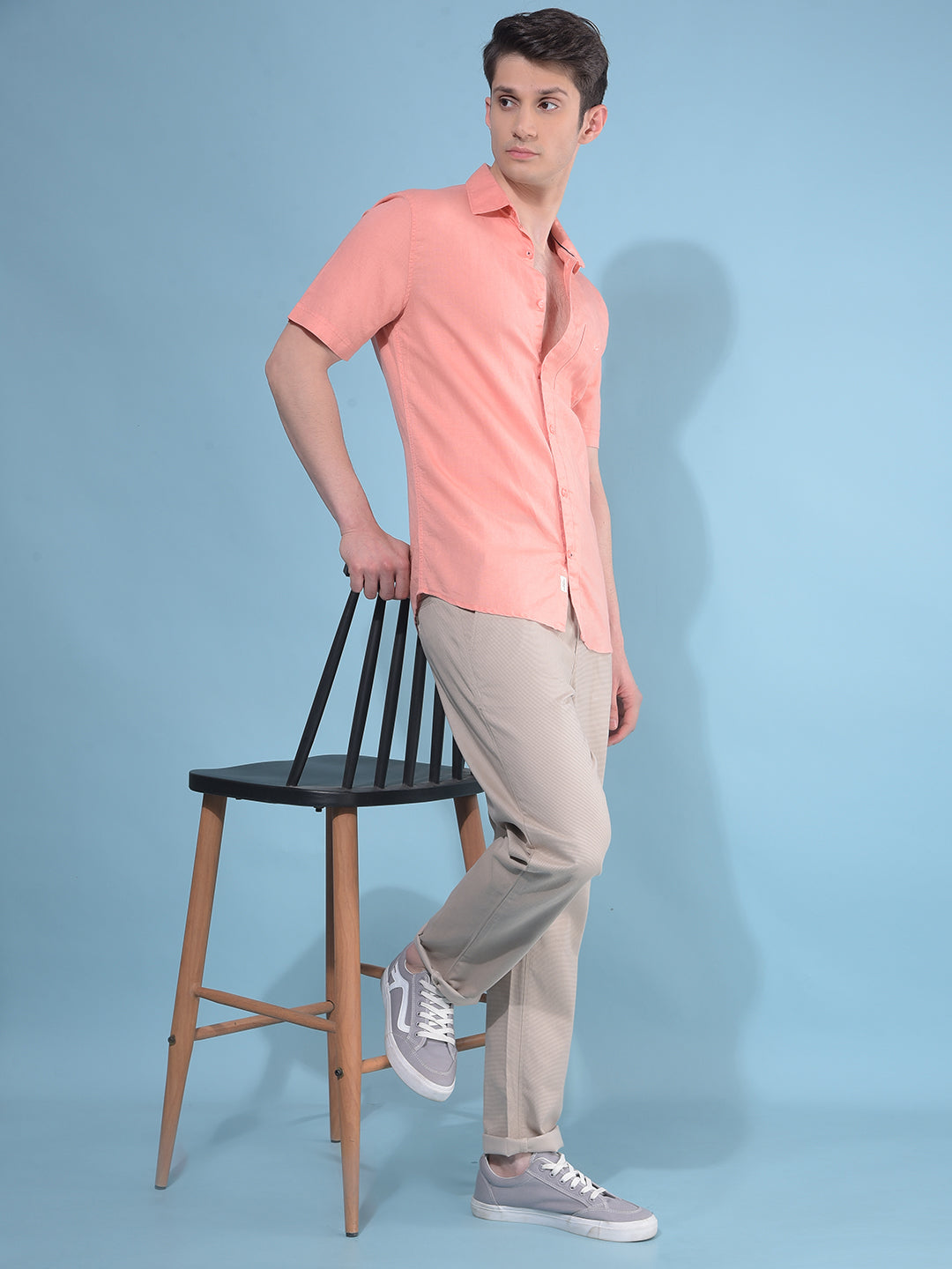 Peach Linen Shirt-Men Shirts-Crimsoune Club