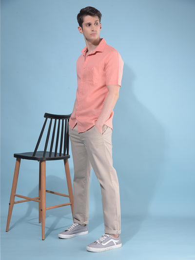 Peach Linen Shirt-Men Shirts-Crimsoune Club