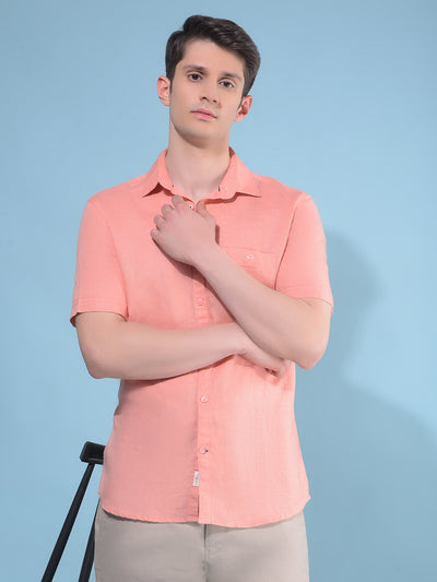 Peach Linen Shirt-Men Shirts-Crimsoune Club