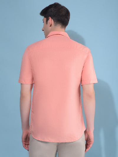 Peach Linen Shirt-Men Shirts-Crimsoune Club