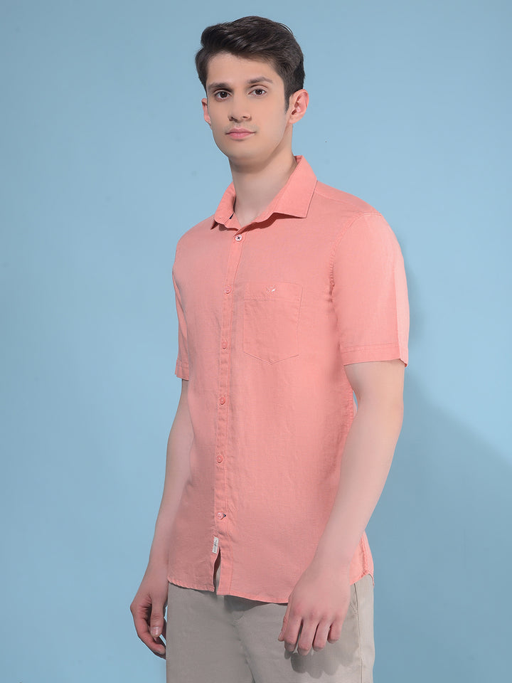 Peach Linen Shirt-Men Shirts-Crimsoune Club
