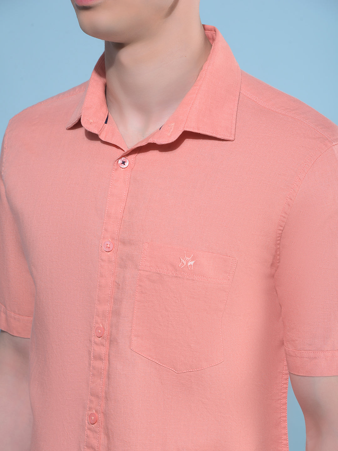 Peach Linen Shirt-Men Shirts-Crimsoune Club