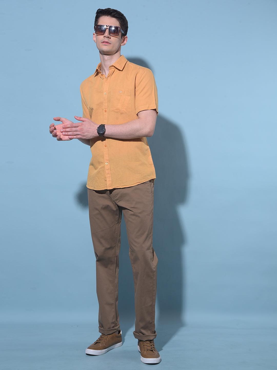 Mustard Linen Shirt-Men Shirts-Crimsoune Club