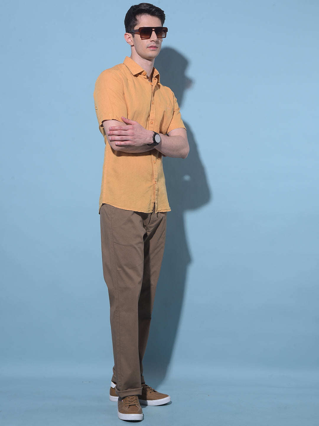 Mustard Linen Shirt-Men Shirts-Crimsoune Club