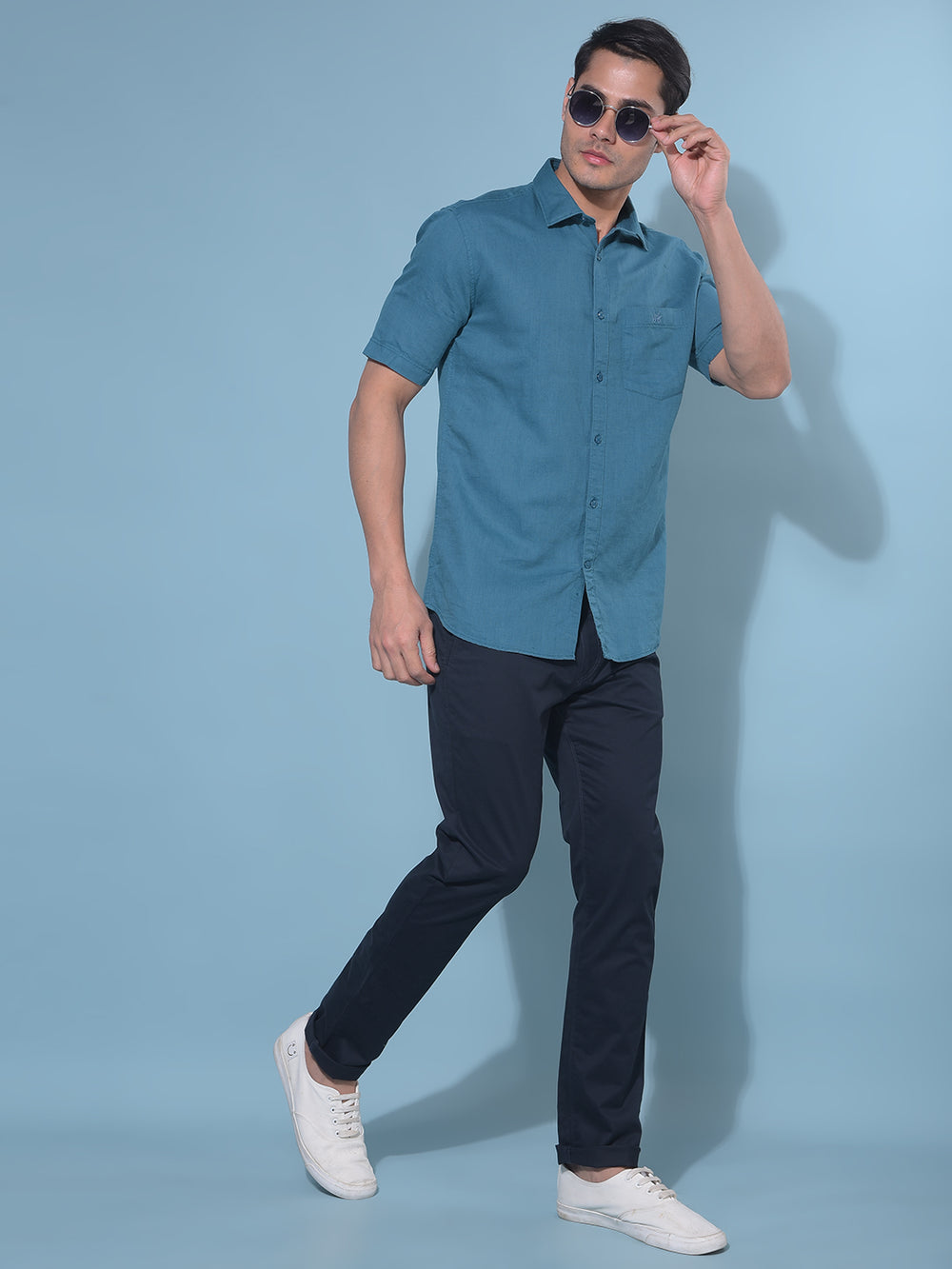 Blue Linen Shirt-Men Shirts-Crimsoune Club