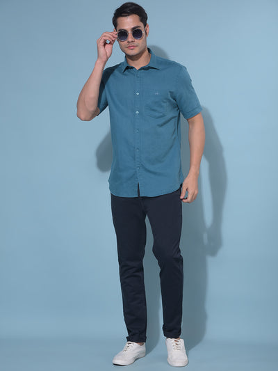 Blue Linen Shirt-Men Shirts-Crimsoune Club