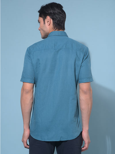 Blue Linen Shirt-Men Shirts-Crimsoune Club