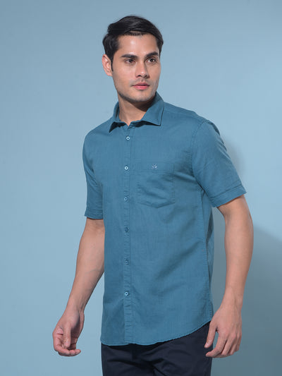 Blue Linen Shirt-Men Shirts-Crimsoune Club