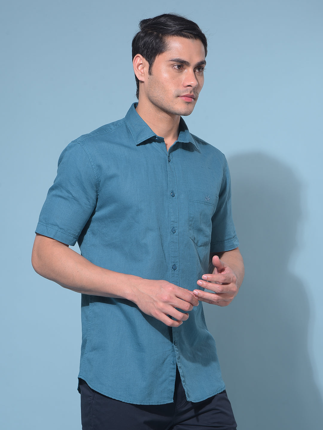 Blue Linen Shirt-Men Shirts-Crimsoune Club