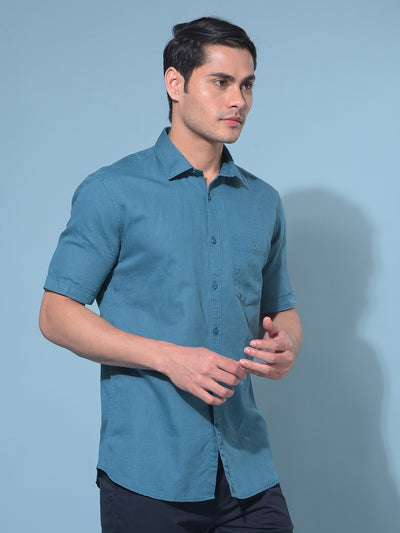 Blue Linen Shirt-Men Shirts-Crimsoune Club