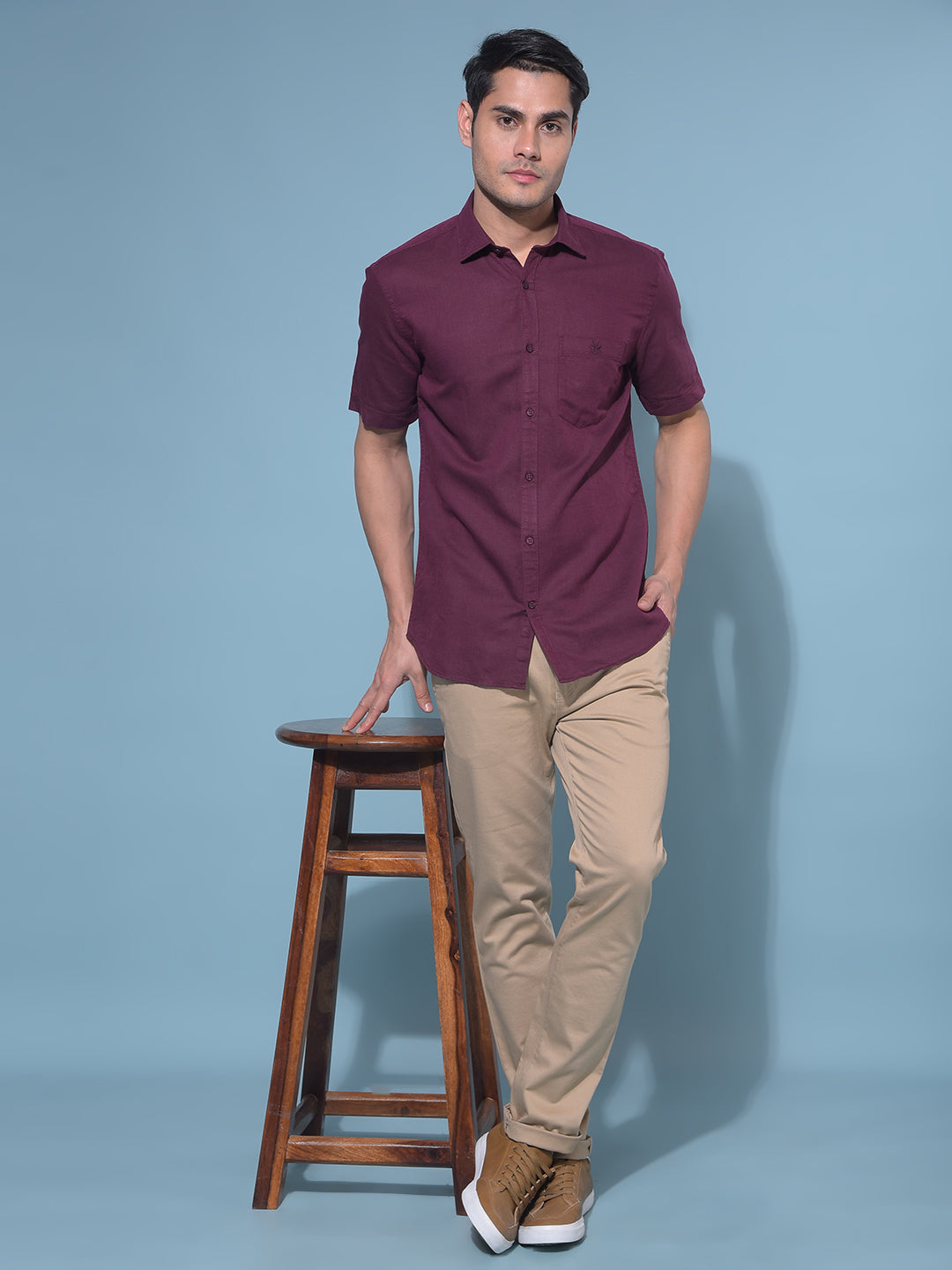 Wine Linen Shirt-Men Shirts-Crimsoune Club