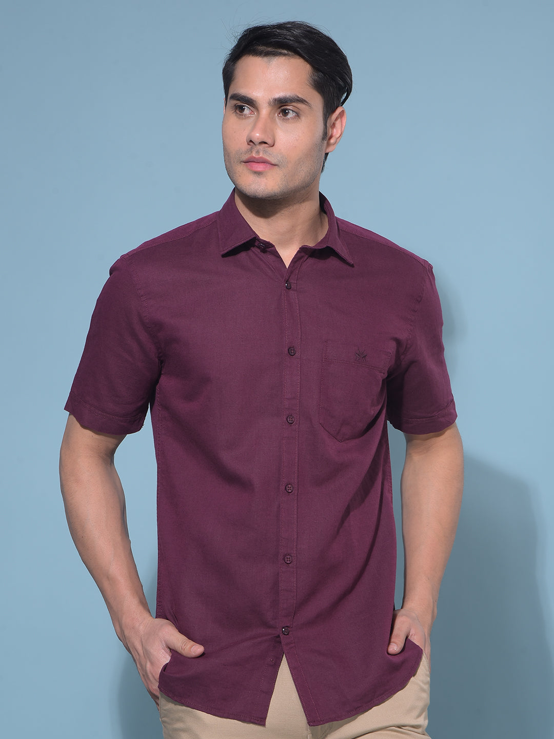 Wine Linen Shirt-Men Shirts-Crimsoune Club