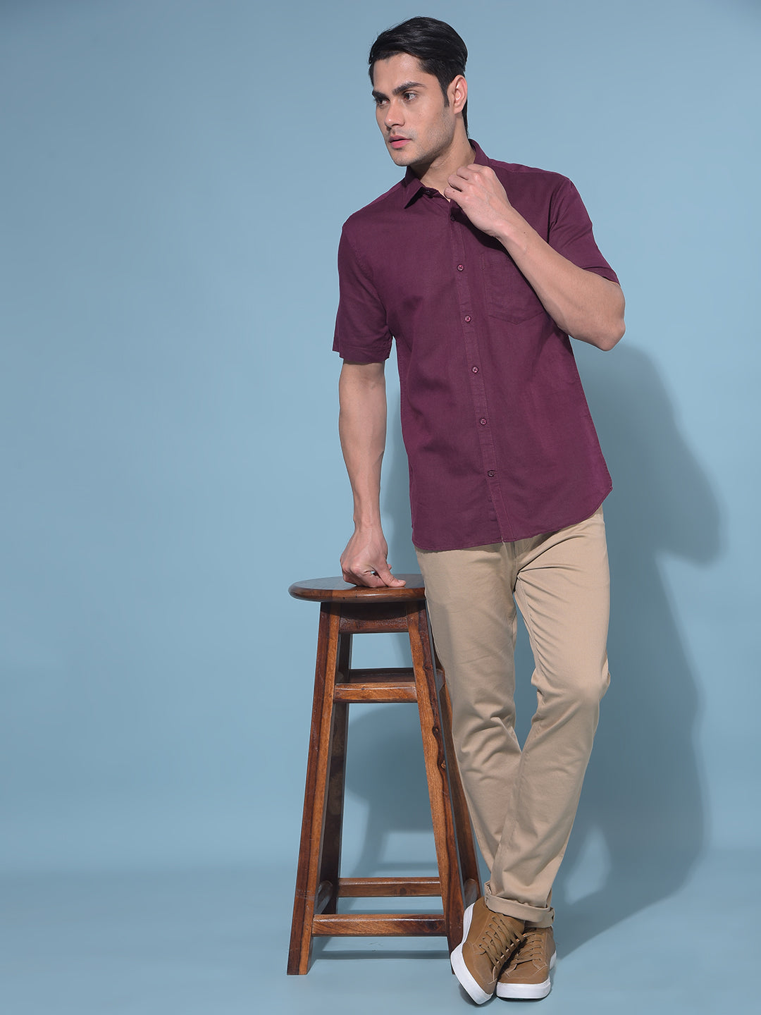 Wine Linen Shirt-Men Shirts-Crimsoune Club