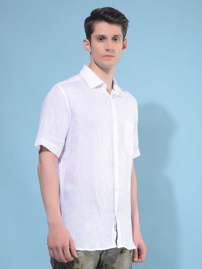 White Textured Linen Shirt-Men Shirts-Crimsoune Club