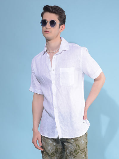 White Textured Linen Shirt-Men Shirts-Crimsoune Club