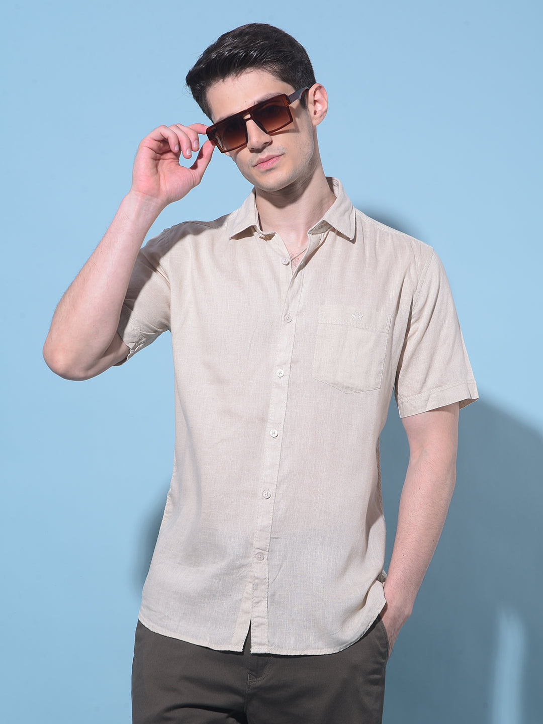 Beige Linen Shirt-Men Shirts-Crimsoune Club