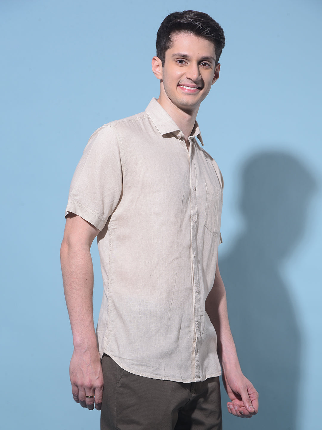 Beige Linen Shirt-Men Shirts-Crimsoune Club