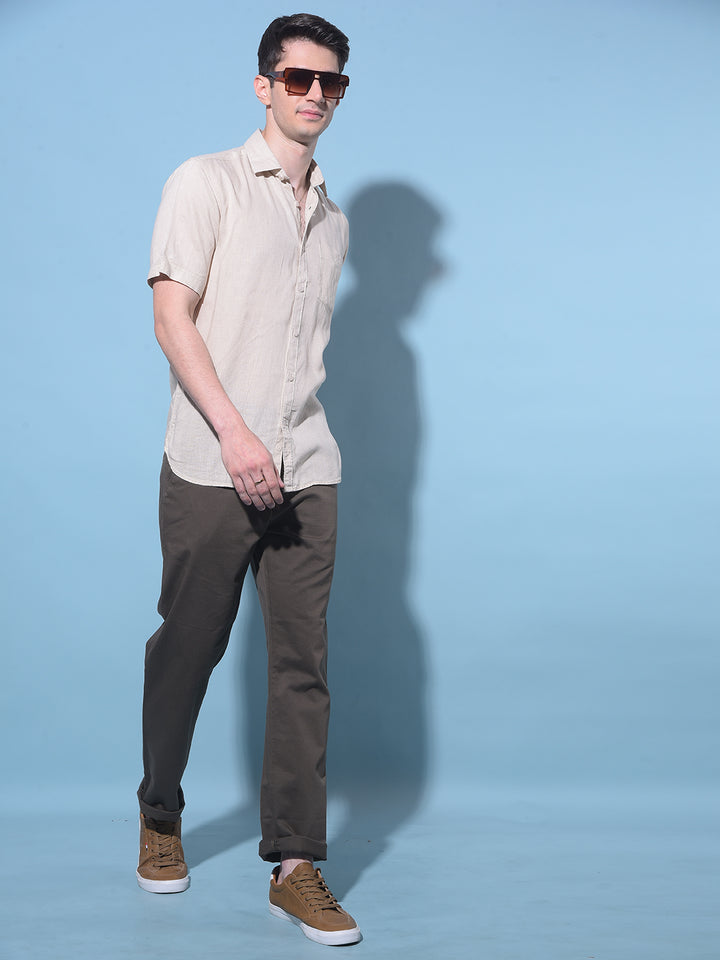 Beige Linen Shirt-Men Shirts-Crimsoune Club