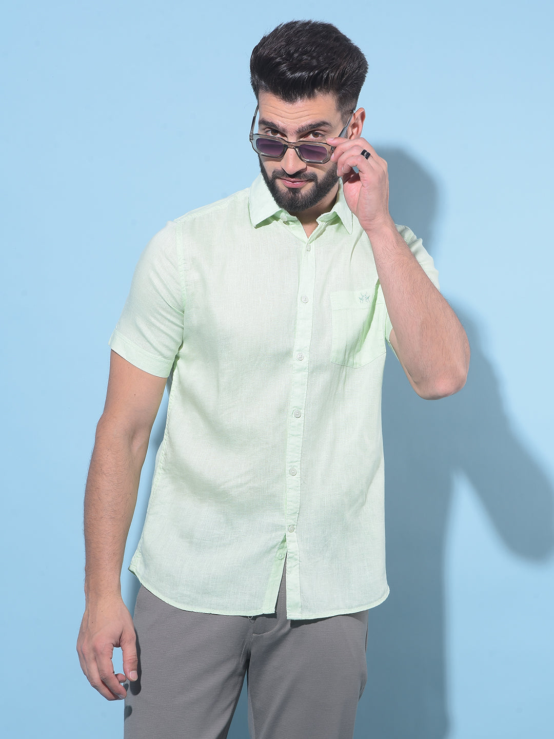 Green Linen Shirt-Men Shirts-Crimsoune Club