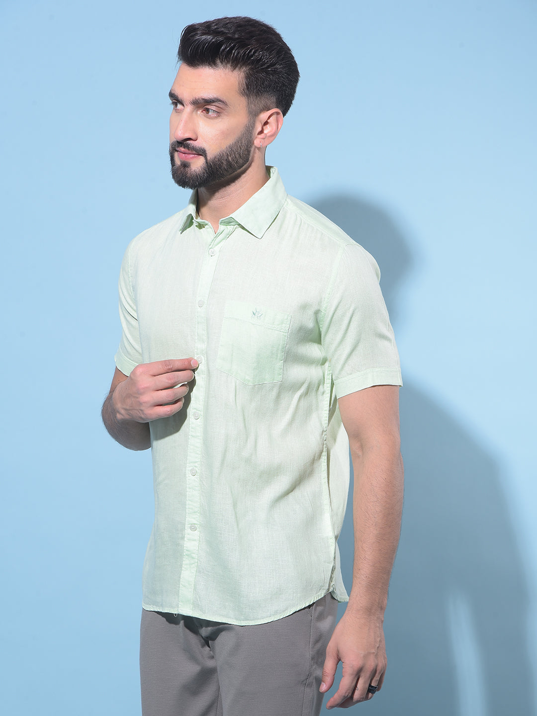 Green Linen Shirt-Men Shirts-Crimsoune Club