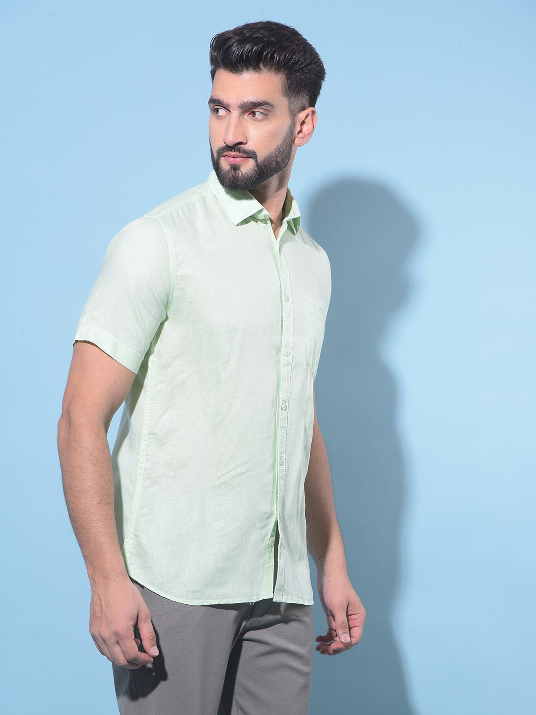 Green Linen Shirt-Men Shirts-Crimsoune Club