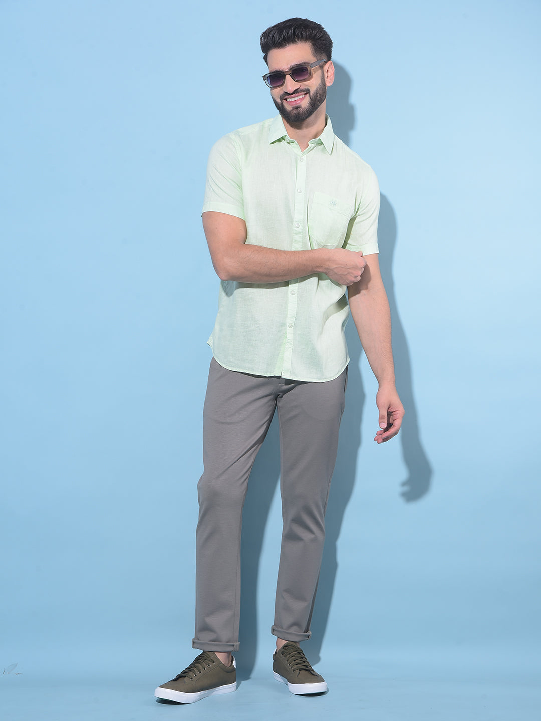 Green Linen Shirt-Men Shirts-Crimsoune Club