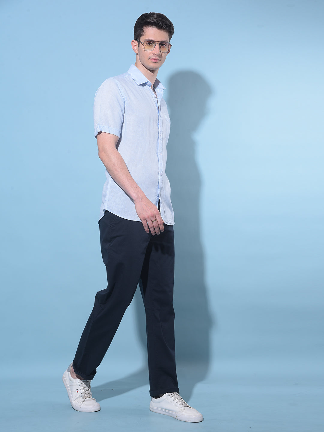 Blue Linen Shirt-Men Shirts-Crimsoune Club