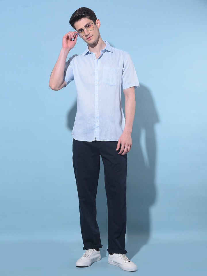 Blue Linen Shirt-Men Shirts-Crimsoune Club