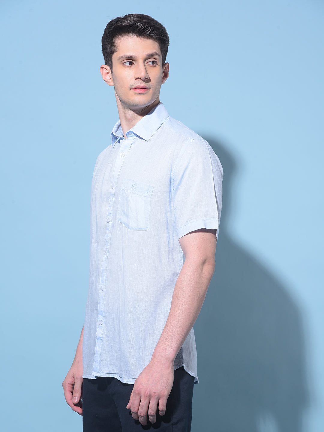 Blue Linen Shirt-Men Shirts-Crimsoune Club