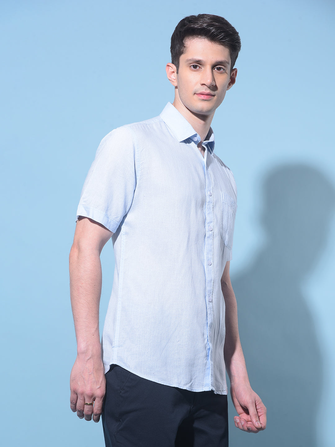 Blue Linen Shirt-Men Shirts-Crimsoune Club