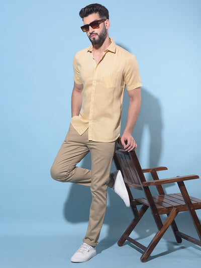 Yellow Linen Shirt-Men Shirts-Crimsoune Club