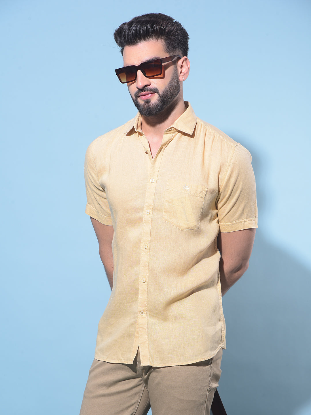 Yellow Linen Shirt-Men Shirts-Crimsoune Club