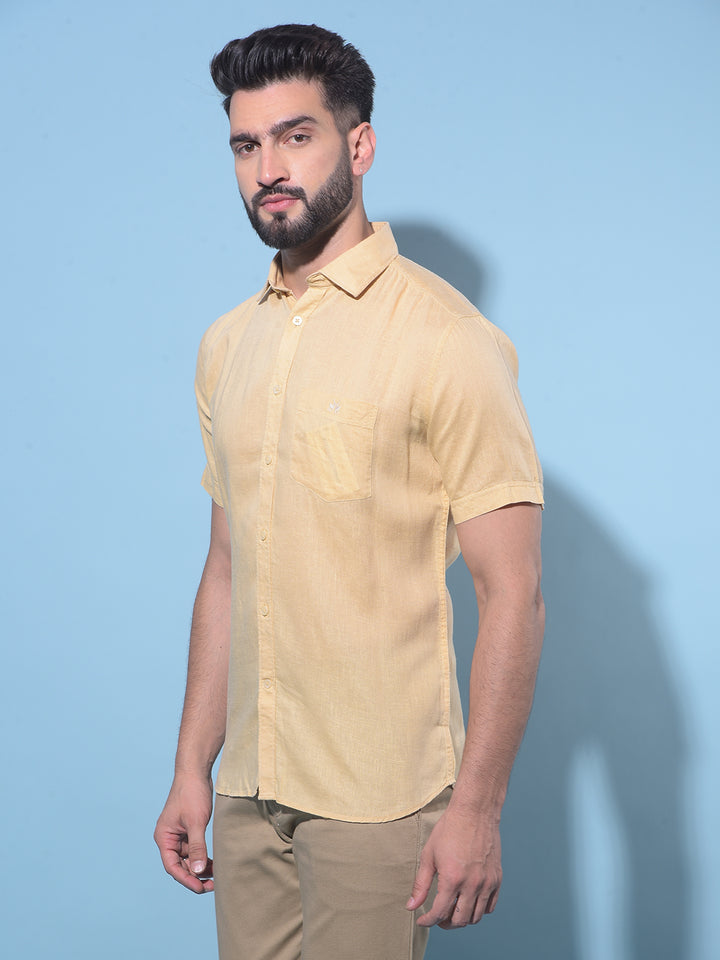 Yellow Linen Shirt-Men Shirts-Crimsoune Club