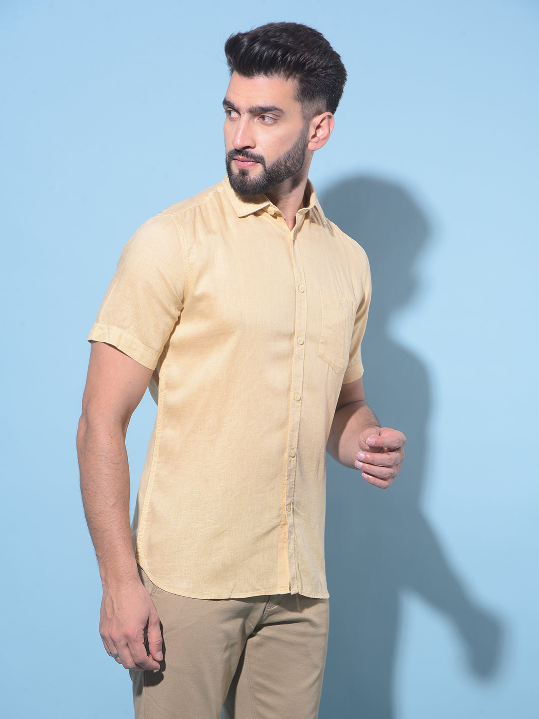 Yellow Linen Shirt-Men Shirts-Crimsoune Club