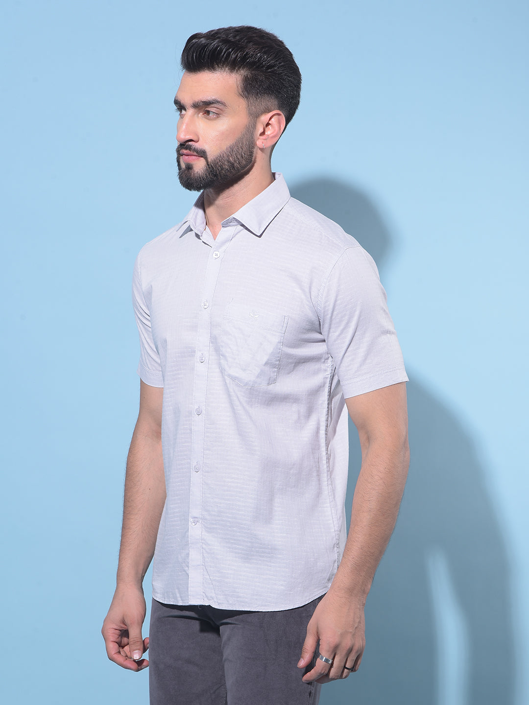 Grey Embroidered Cotton Shirt-Men Shirts-Crimsoune Club