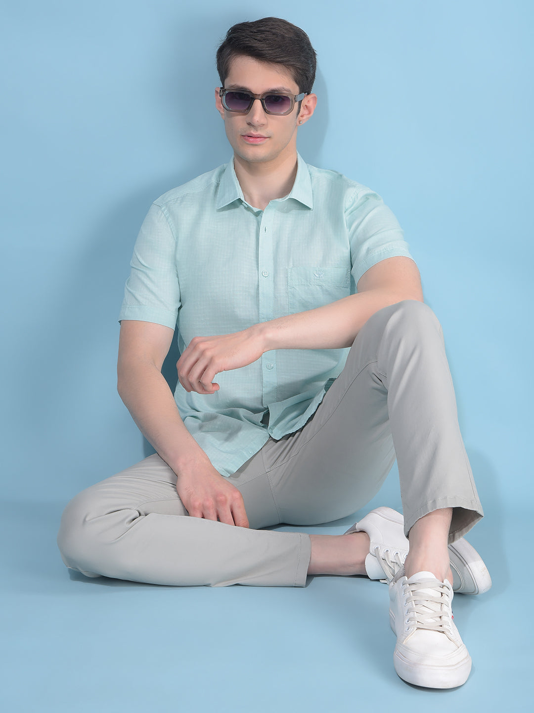 Green Printed Cotton Shirt-Men Shirts-Crimsoune Club